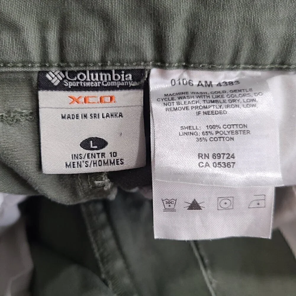 Vintage Columbia XCO Olive Green Cargo Hiking Shorts Flat Front Outdoor 36x9